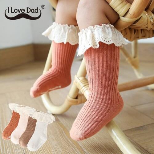 Lace Princess Baby Socks Soft Cotton Kids Girl Knee High Socks Solid Color Spring Autumn Newborn Toddler Children Long Socks