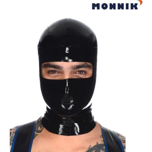 MONNIK latex Latex mask Sexy Black Latex Mask Rubber Hood Open Eye for Party Wear