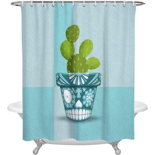 Mexican Plant Cactus Flower Pot Shower Curtain Waterproof Polyester Fabric Shower Curtains Home Decoration Curtain with Hook