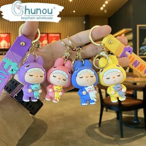 Cartoon Cute Anime Doll KeychainCute Hug Fox Sleeping Doll Key Chains for Woman Purse Bag Car Key Ring Valentines Day Present