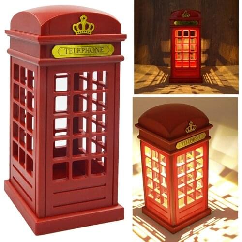 Desktop Furnishing Articles European London Iron Vintage Spray Paint Red Telephone Booth Model Well Children Savings Cans Deskto