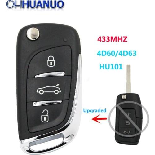 3 Button New Upgraded DS style Folding Remote Key Fob For Ford Focus Mondeo 433MHz With 4D60/4D63 Chip HU101 Blade Uncut