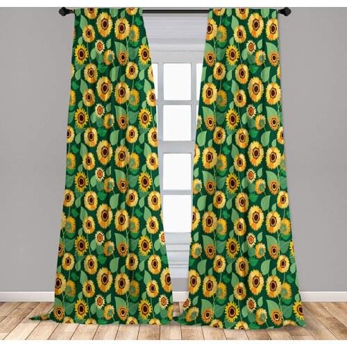 Sunflower Window Curtains Rural Field Inspired by Folk Art Country Life Farmhouse Window Drapes with Rod Pocket