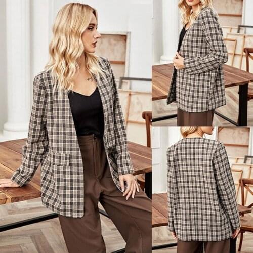 Autumn and Winter Plaid Blazer Womens Clothing Elegant Mid-Length Small Slim Fit Casual Suit Top Trendy