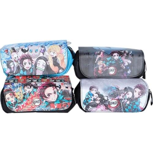 PU Leather Pencil Box Pocket Pen Bag Demon Slayer Kimetsu no Yaiba Large Capacity for School Students Supplies