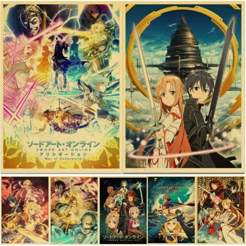 Vintage Sword Art Online Japanese anime Posters HD Poster Kraft Paper Home Decor Study Bedroom Bar Cafe Wall Paintings