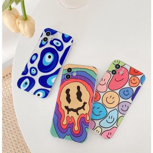Funny Smiley Blue Evil Eye Print Clear Phone Case For iPhone 11 12 Pro Max XR XS X 7 8 Plus SE 2020 Soft Silicone Back Cover Bag