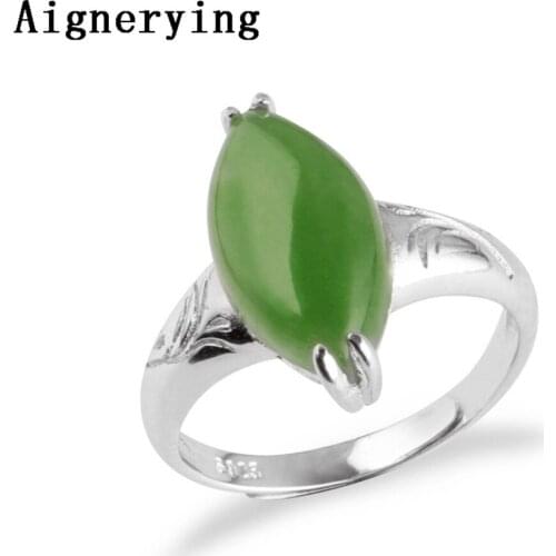 Supply 925 Silver Vintage Certificate Natural green Jade Adjustable rings Cool Finger Women Cute Ring Gift tray Box