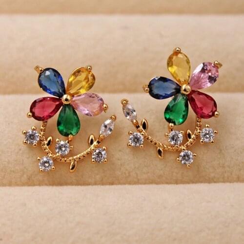 RLOPAY Gold earrings for women‘s’ Jewelry g Stone earrings multicolor Zircon Earring For Women Luxury Stud Earring wedding