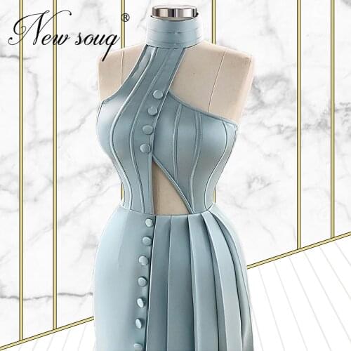 Blue Satin Party Dresses Floor Length Prom Dress Vestidos Formales Cut out Women Celebrity Party Night African Evening Dresses