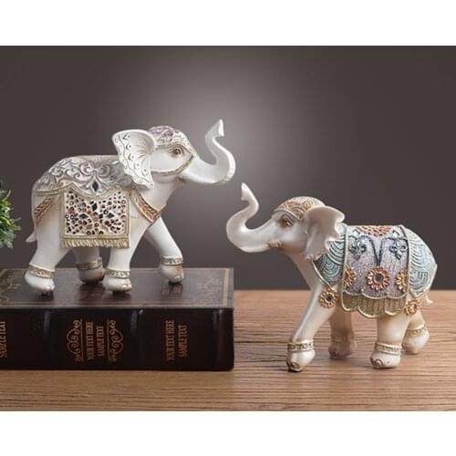Nordic Luxury Resin Elephant Crafts Ornaments Couple Elephant Living Room Bookcase Wine Cabinet Animal Figurine Decoration Gifts