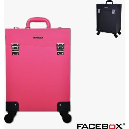 Facebox Nail Trolley Makeup Box Beauty Case with wheels Professional makeup box Bag Black and pink Standard and Univeral Wheel