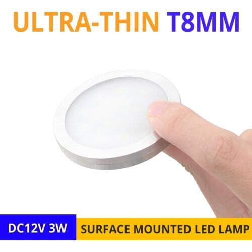 50pcs/lot 3W Ultra-thin LED Ceiling Light DC12V Surface Mounted LED Panel Lights Indoor Home Kitchen Cabinet Mini LED Spotlight