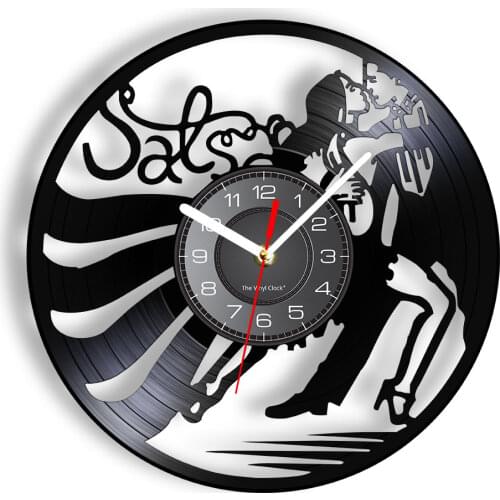 Vintage Latin Salsa Dance Wall Art Clock Dancing Couple Silhouette Vinyl Record Wall Clock Latin Ballroom Dance Studio Wall Lamp
