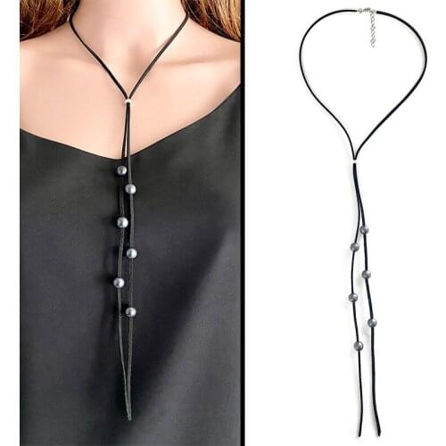 Western Cowboy Turquoise Pearl Pendant Leather Rope Necklace Bohemian Casual Quality Simple Trendy Statement Necklace for Women