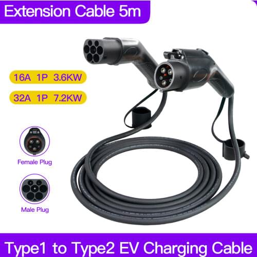 Smart EV Charger Type 2 to Type 1 5Meter 32A EV Charging Cable EV 220V Electric Vehicle Charging EV charger cable SAE J1772