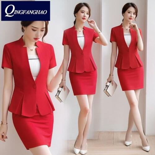 Summer blazer and skirt set women blazer and skirt set suit skirt suits 2 pieces for office short. office skirt