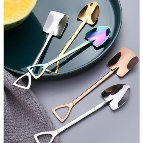 1pc Stainless Steel Dessert Spoon Shovel Shape Creative Ice Cream Spoon Coffee Spoon Ice Cream Tools Accessories Tableware