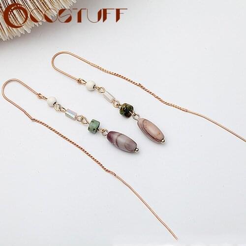 2021 Bohemia Long Suspension Earrings with Stone Beads Pendants Vintage Decorative Jewelry for Women Trend Accessories oorbellen