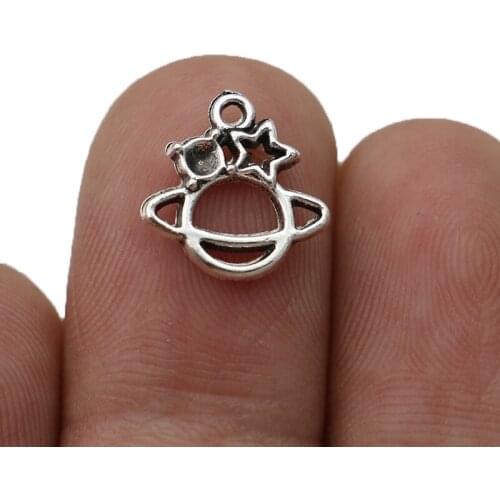 40pcs Antique Silver Plated Planet Charms Pendants for Jewelry Making Necklace DIY Handmade Accessories 13x12mm