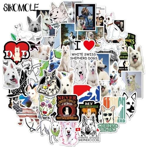 50PCS White Swiss Shepherd Dog Animals Sticker PVC Skateboard Luggage Motorcycle Guitar Kid Boy Vsco Decal Graffiti Stickers F5