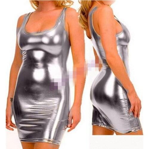 5XL Sexy Ladies Sleeveless Faux Leather suspender Dress High quality Sexy Party Bodycon Womens Clubwear Pole Dance Mini Dress