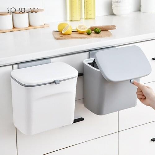 7L Japan Slide Cover Wall Mounted Trash Can with Lid Waste Bin Kitchen Cabinet Door Hanging Trash Recycle Bin Garbage Car Trash