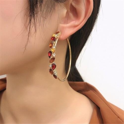 Abby 2021 trend creative fashion large hoop earrings unusual inset alloy color earrings gift party