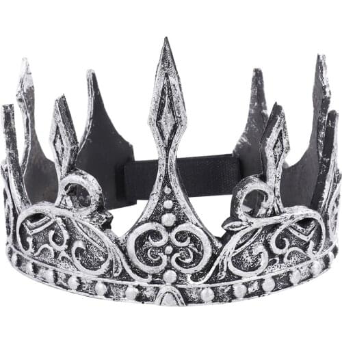 Antique Silver King Crown Royal Medieva Crown Headband PU Foam Crown Men Soft Crown Headdress Party Favors