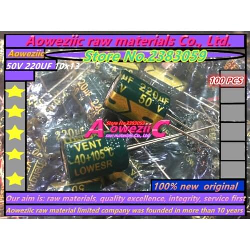 Aoweziic {100 PCS} 50V 220UF 10*13 high frequency low resistance electrolytic capacitor 220UF 50V 10X13