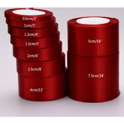 25Yards/roll) 6/10/15/20/25/40/50mm Burgundy Color Satin Silk Ribbon Handmade DIY Material Gift Wrapping Christmas wine red