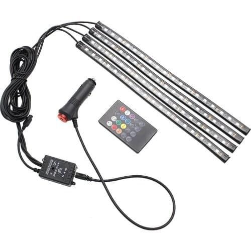 Car RGB LED Atmoshpere Strip Light 5050 SMD Music Voice Remote Control Ambient Decorative Lamp Auto Foot Light