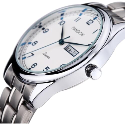 PANGCHI Watch Men Woman Luxury Double Calendar Stainless Steel Waterproof Quartz Wristwatches Couple Watches Reloj Love Gifts