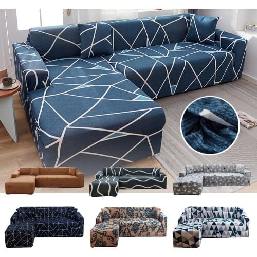 Blue Lines L Shape 1 2 3 Seater Chaise Longue Sofa Covers for Living Room Elastic Stretch Covers for Corner Sofa Protector