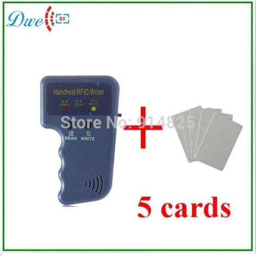 DWE CC RF Free shipping wholesale RFID Handheld 125KHz EM4100 ID Card Copier Writer Duplicator with 5 Writable cards
