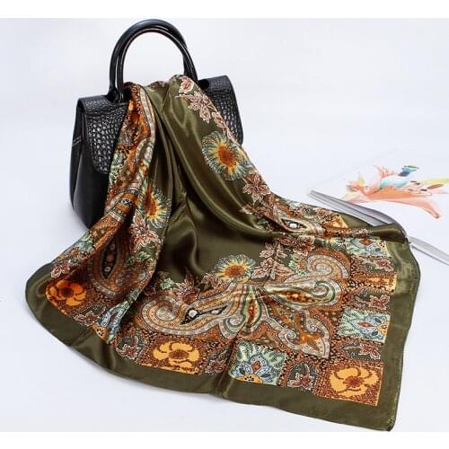 Head/Hair Scarf Women Print Silk Satin Hijab Scarfs 90cm*90cm Square Paisley Shawls Neckerchief Headband Scarves Handkerchief