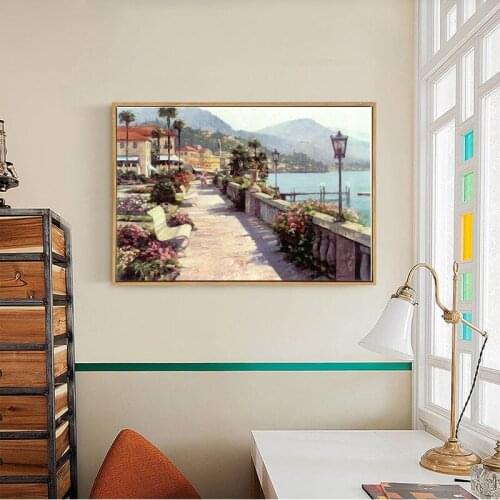 Cotton no frame Mediterranean sea park road seascape canvas printings oil painting printed on cotton wall art decoration picture