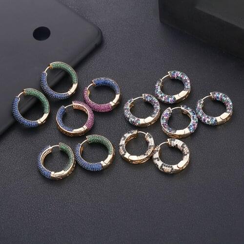 Jankelly Luxury Cubic Zircon mix Round shape Hoop Earrings for Women Wedding Crystal CZ Party Jewellery fashion earring