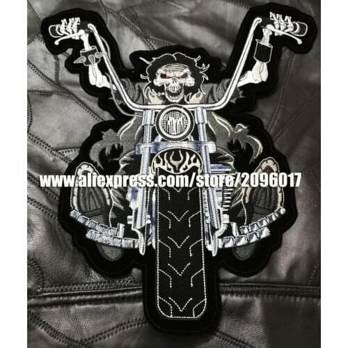 Cool Large Embroidery Punk Skull Motorcycle patches for Clothing Jacket Biker Badges appliques of motor rider patches free rider