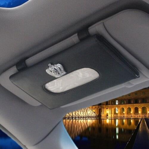LUNASBORE Universal Luxury Diamond Style Leather Car Tissue Box For Shade plate Sun Visor Type For Mercedes Audi Kia