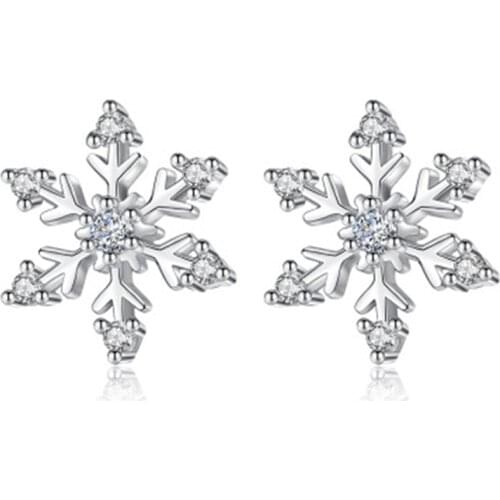 Trendy Crystal Snow Flake Stud Earrings For Women Exquisite Snowflake Statement Earring Fashion Jewelry Christmas Bijoux