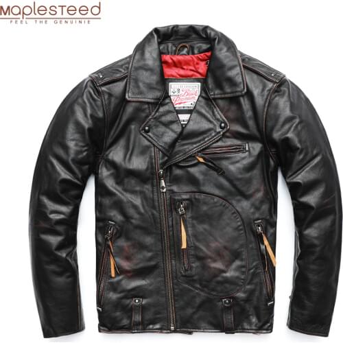 MAPLESTEED Vintage Original Pilot Leather Jacket Men Genuine Cow Motorcycle Male Vintage Jacket Red Brown Motor Biker Coat M105