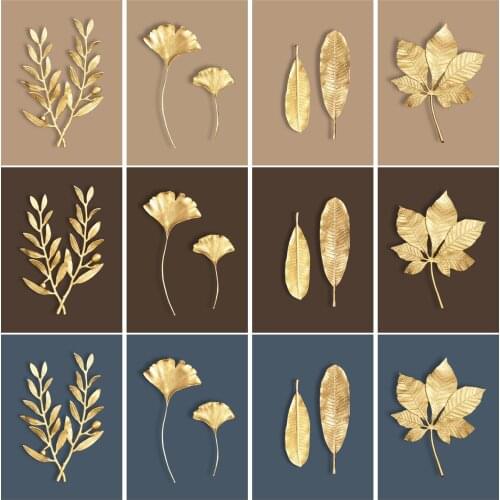 Golden Leaf Plant Painting Diamond Embroidery Full Square Round Drill Diamond Painting Cross Stitch Kits Mosaic Home Decor Gift