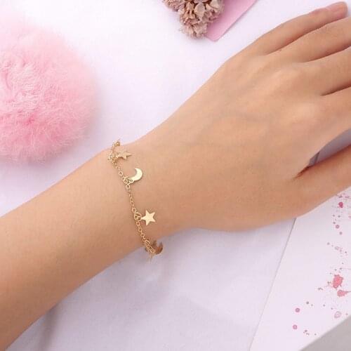 New Fashion Gold Silver Color Moon Star Charms bracelet for Women Girls Accessories Bracelets