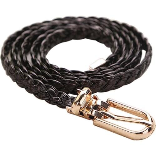 2021 New Women Braided PU Leather Narrow Thin Buckle Strap Waist Belt All-Match Waistband