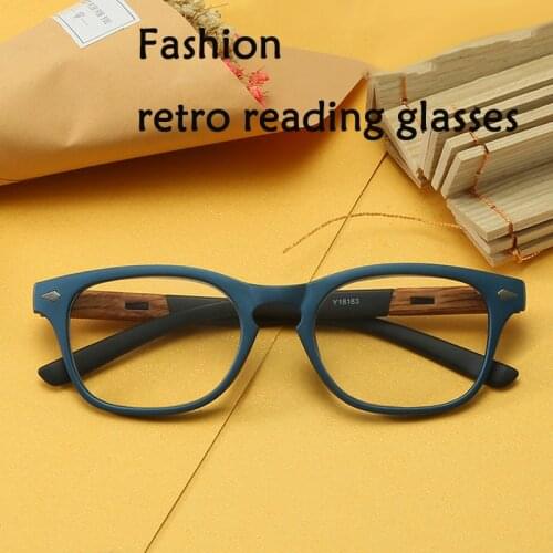 Retro Wood Grain Reading Glasses Men Women Unbreakable Square Full Rim High Quality Magnifying Presbyopic Glasses Blue +150 250