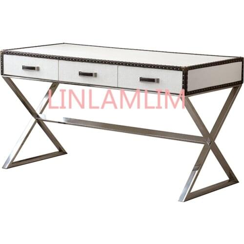 Mesa Escritorio de oficina white office desk recibidor de entrada mueble stainless steel leather study table escrivaninha biurko