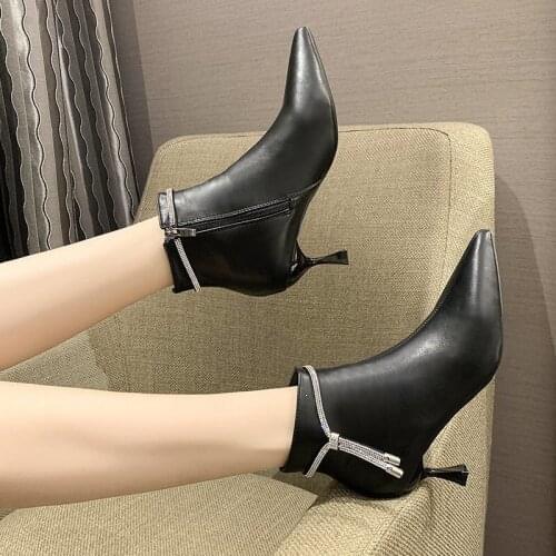 Pointed High Heels Stiletto Fashion Short Boots Womens Popular New Sexy Rhinestone Fashion Naked Boots Martin Boots Women