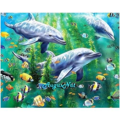 Scenery diamond embroidery painting full drill dolphins wall art picture 5d diamond dotz sea fish diamond stickers mosaic crafts