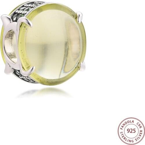 Fits Pandora Bracelet Green Oval Cabochon Charms Original 925 Sterling Silver Crystal Beads DIY Jewelry Making 2021 New